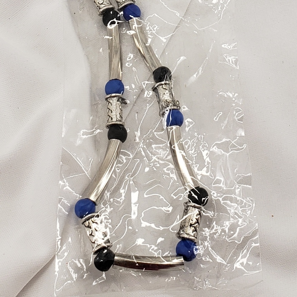 Unisex Necklace Silver, Black & Blue